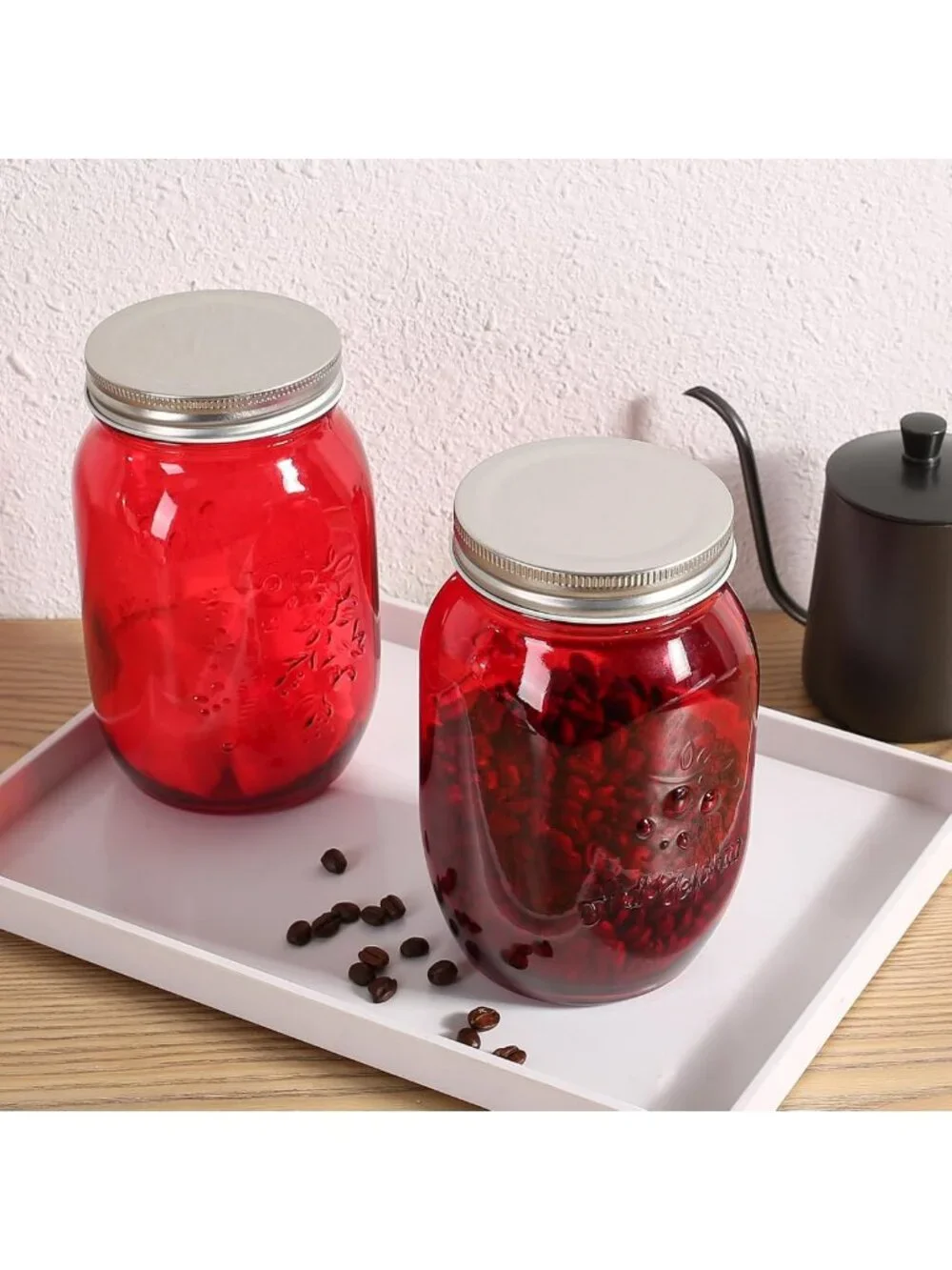 32oz Red Mason Jars (6 Pack) - Wide Mouth Quart for Canning, Storage, Pickling
